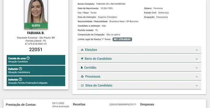 Polêmica na Alesp: Deputada Fabiana Bolsonaro se declarou parda para Justiça Eleitoral após ato com blackface